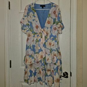 Forever 21 Blue and Orange Ruffled Tiered Midi Sundress